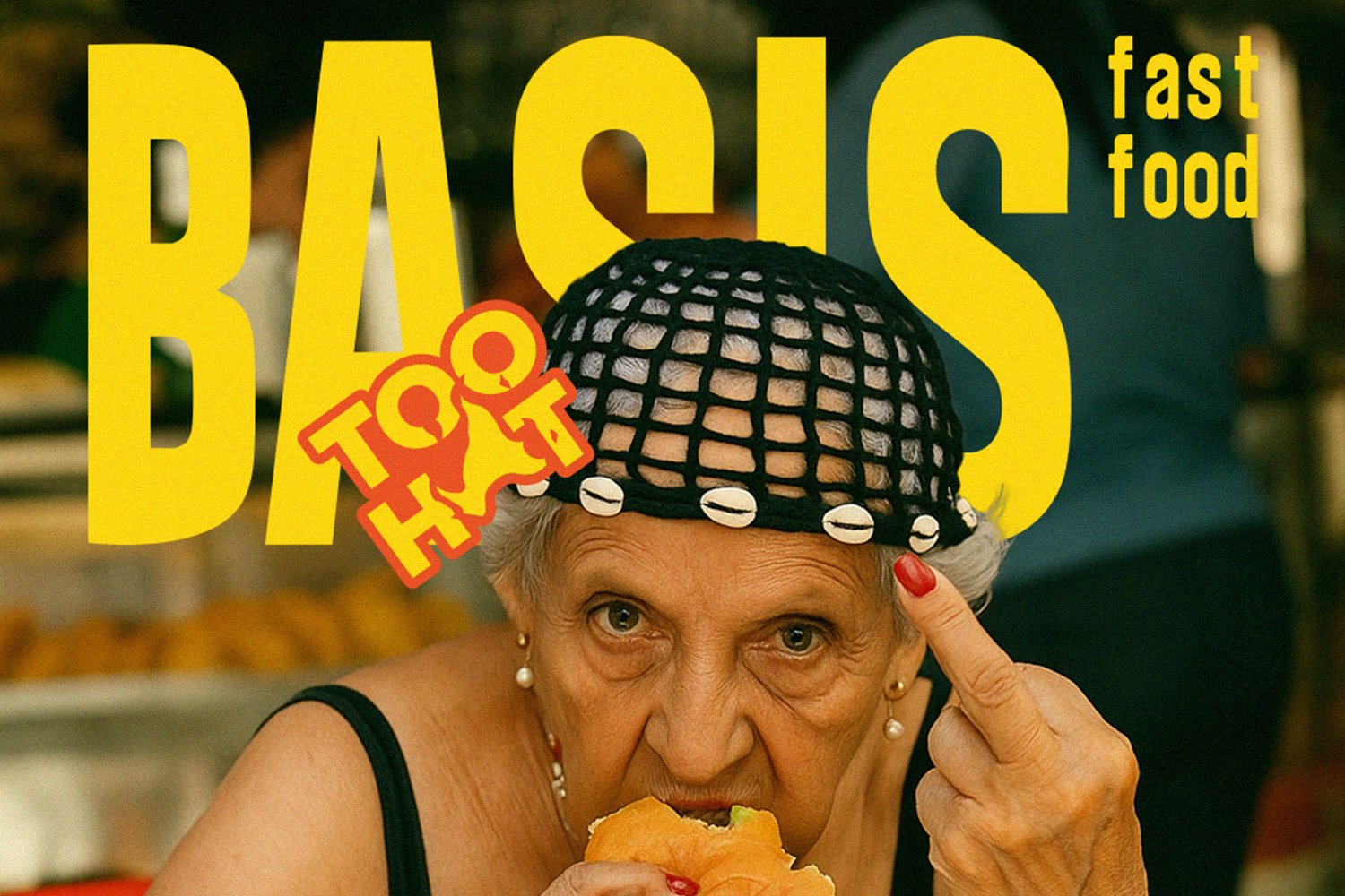 Bold yellow Basis fast food campaign artwork